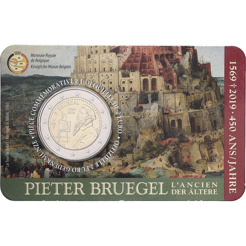 Belgio, 2 Euro, Pieter Bruegel the Elder, Coin card, 2019, Bi-metallico, FDC