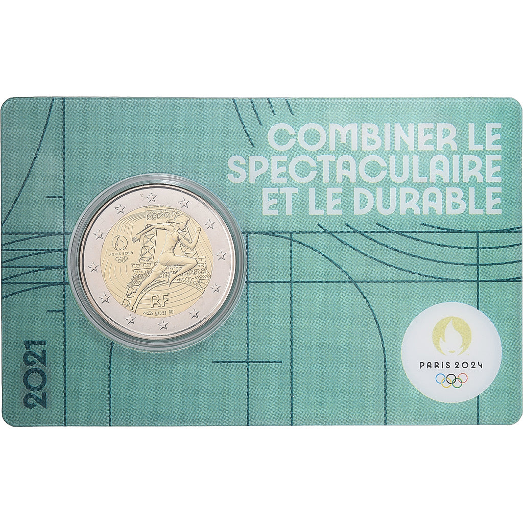 Frankrijk, 2 Euro, Olympic Games Paris 2024, Coin card, FDC, 2021, MDP