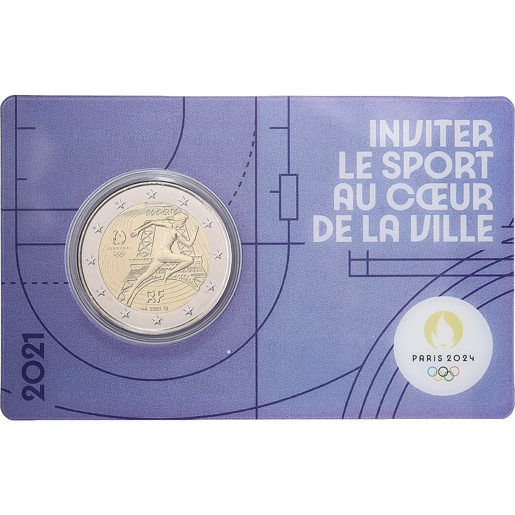 Francia, 2 Euro, Olympic Games Paris 2024, Coin card, FDC, 2021, MDP