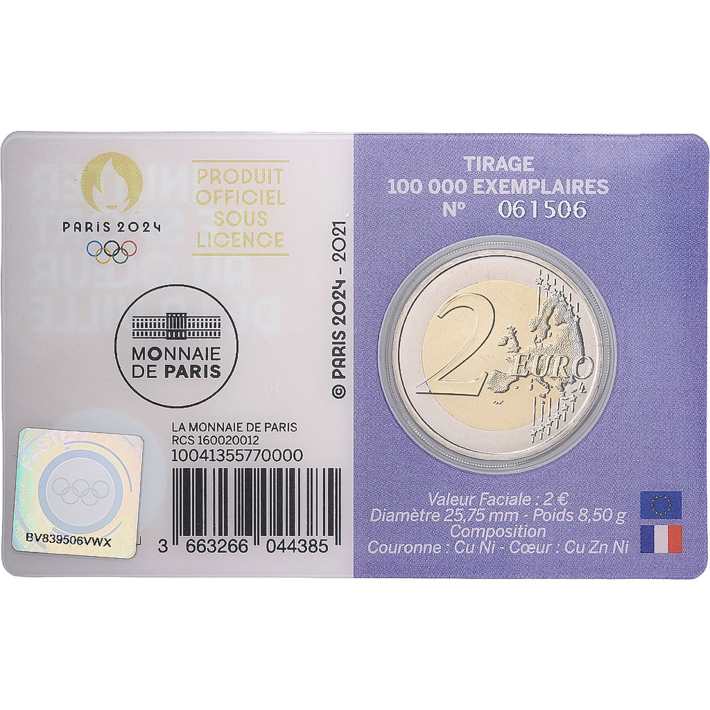 Francia, 2 Euro, Olympic Games Paris 2024, Coin card, FDC, 2021, MDP