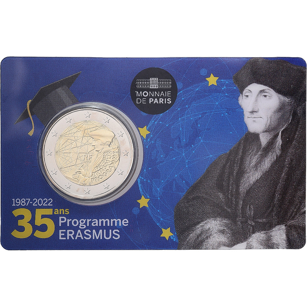 França, 2 Euro, Erasmus Programme, Coin card, FDC, 2022, MDP, Bimetálico