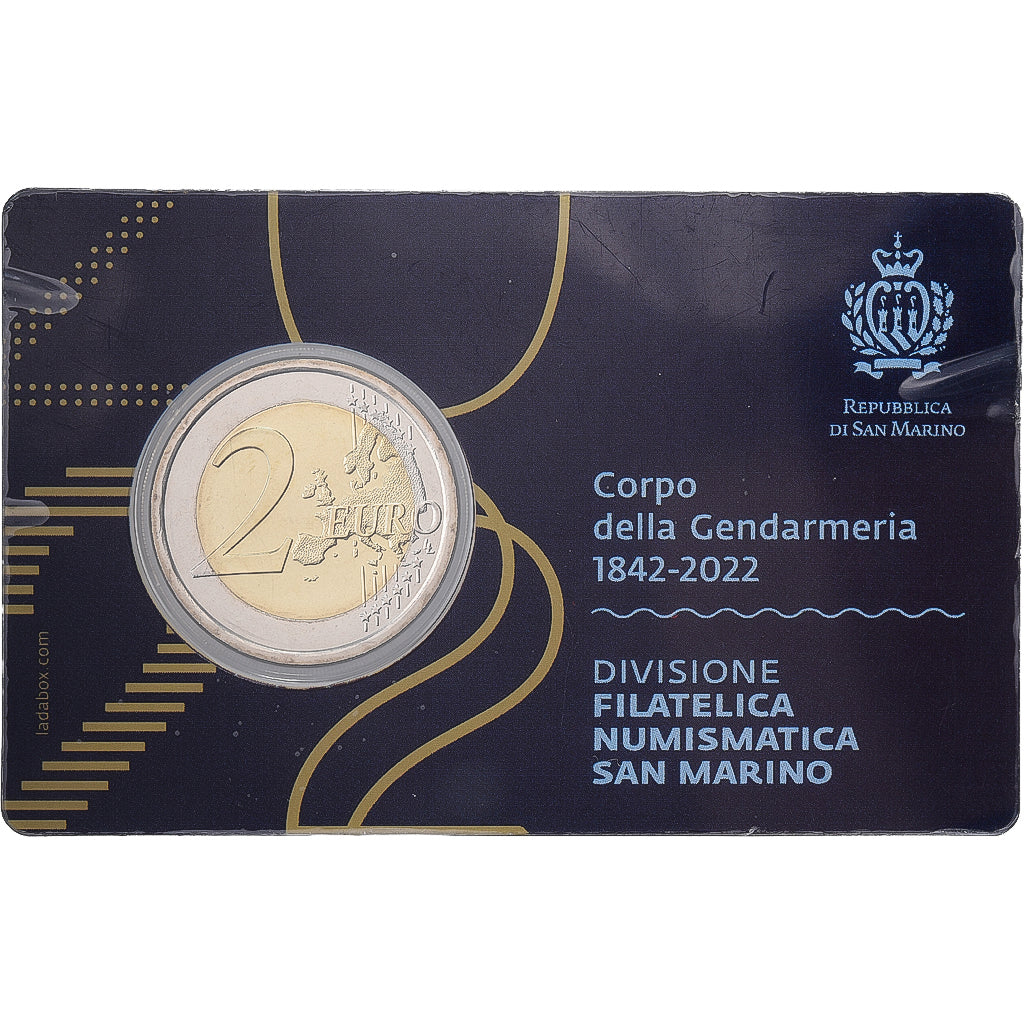 San Marino, 2 Euro, Gendarmerie, Coin card, FDC, 2022, MDP, Bimetaliczny