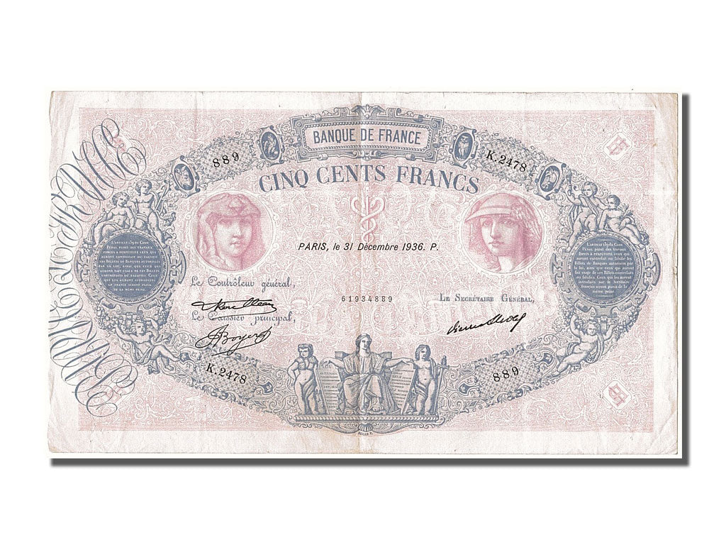 Banknote, France, 500 Francs, 500 F 1888-1940 ''Bleu et Rose'', 1936
