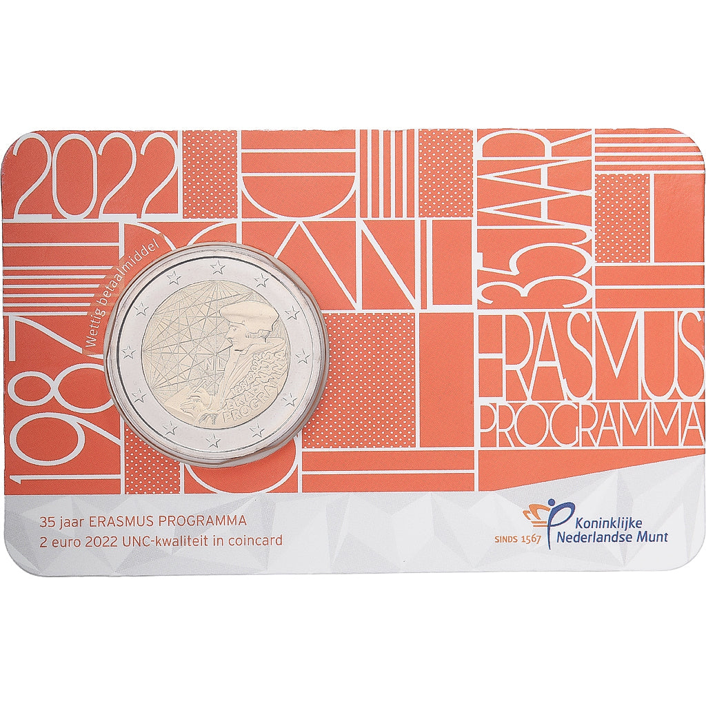 Holandia, 2 Euro, Erasmus Programme, Coin card, FDC, 2022, MDP, Bimetaliczny