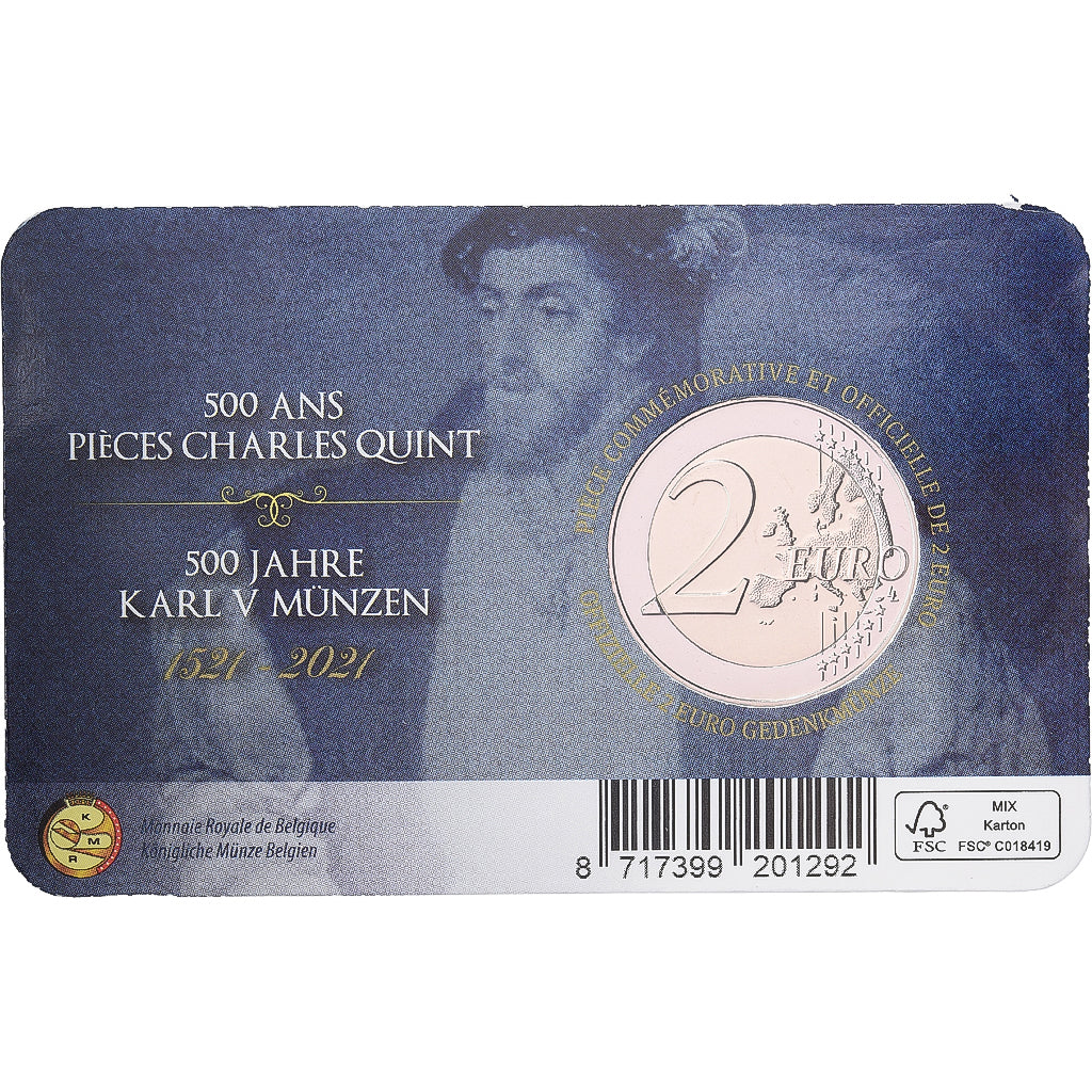 Belgio, 2 Euro, Charles Quint, Coin card, 2021, Bi-metallico, FDC
