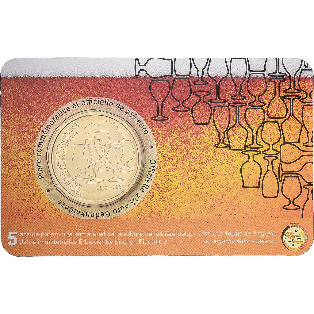 Belgio, 2-1/2 Euro, Belgian beer culture, Coin card, 2021, Ottone, FDC
