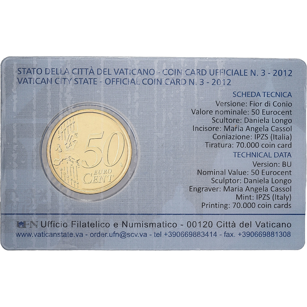 PAŃSTWO WATYKAŃSKIE, Pope Benedict XVI, 50 Euro Cent, Coin card n°3, 2012