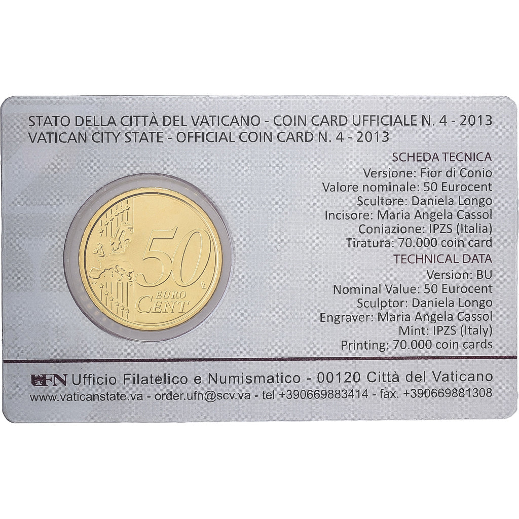 PAŃSTWO WATYKAŃSKIE, Pope Benedict XVI, 50 Euro Cent, Coin card n°4, 2013