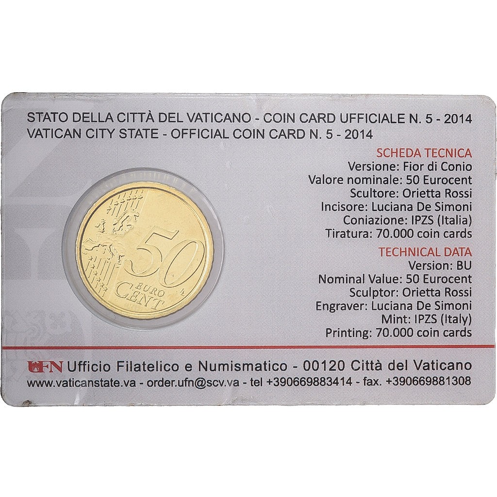 Vatican, Pape François Ier, 50 Euro Cent, Coin card n°5, 2014, Or nordique