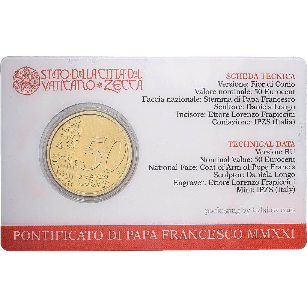 PAŃSTWO WATYKAŃSKIE, Pope Francis I, 50 Euro Cent, Coin card n°12, 2021