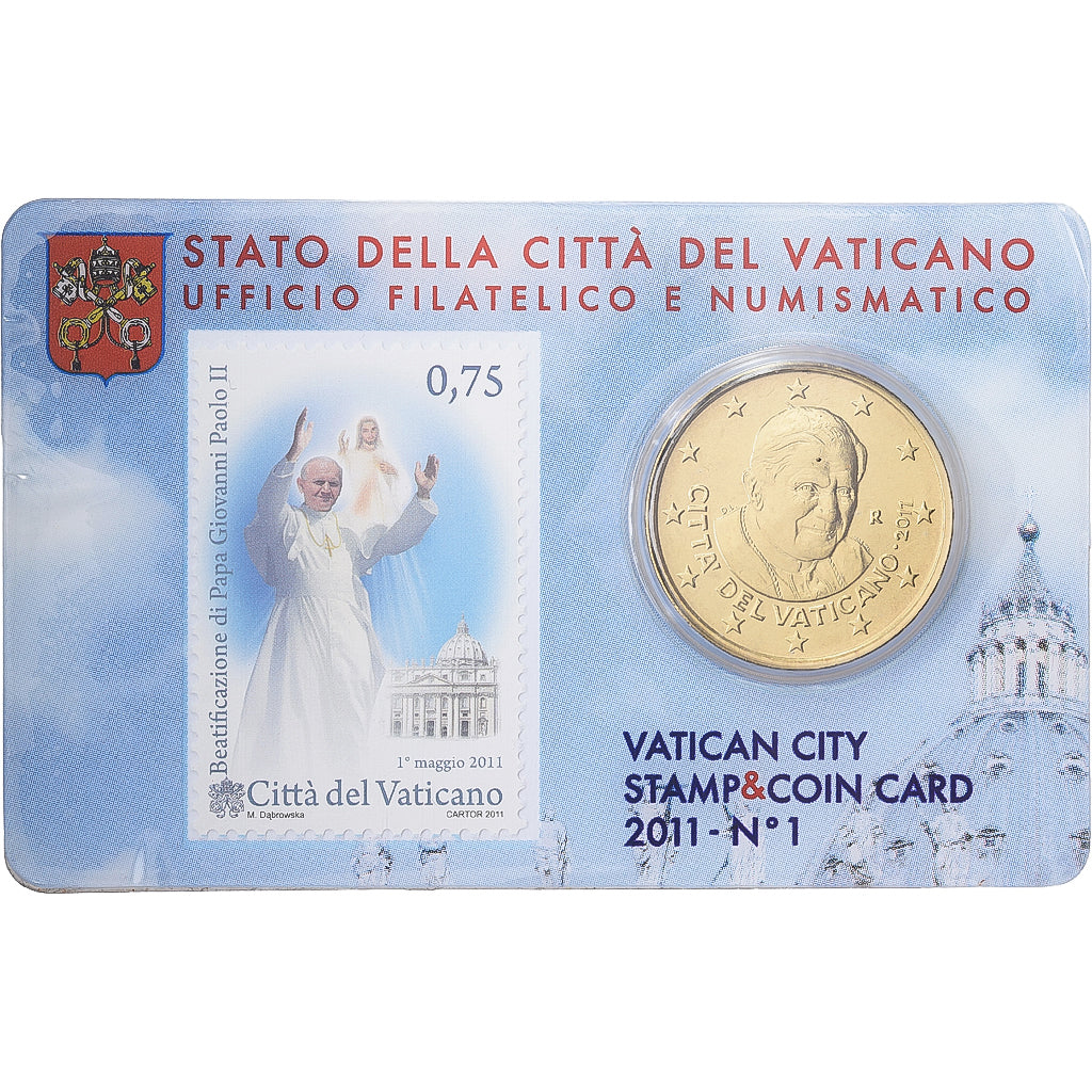 PAŃSTWO WATYKAŃSKIE, Pope Benedict XVI, 50 Euro Cent, Stamp & coin card n°1