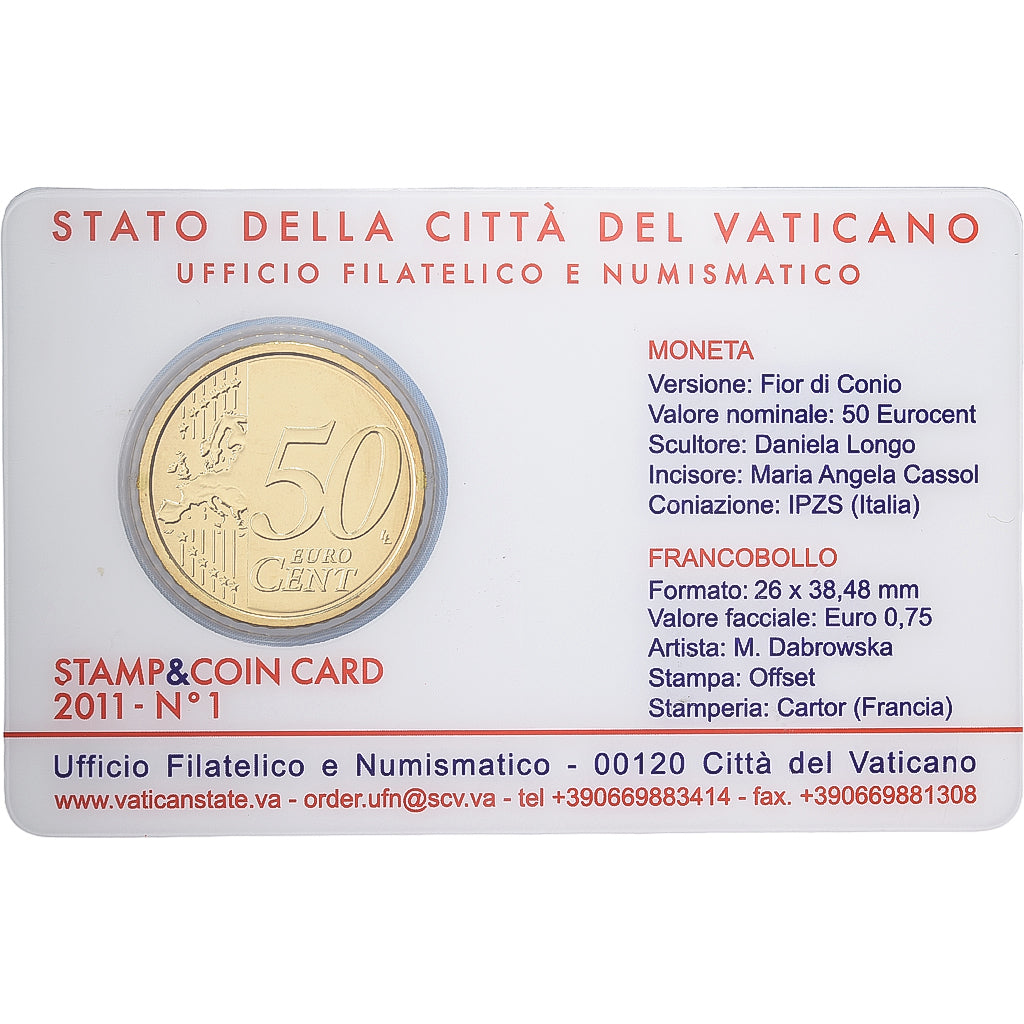 PAŃSTWO WATYKAŃSKIE, Pope Benedict XVI, 50 Euro Cent, Stamp & coin card n°1