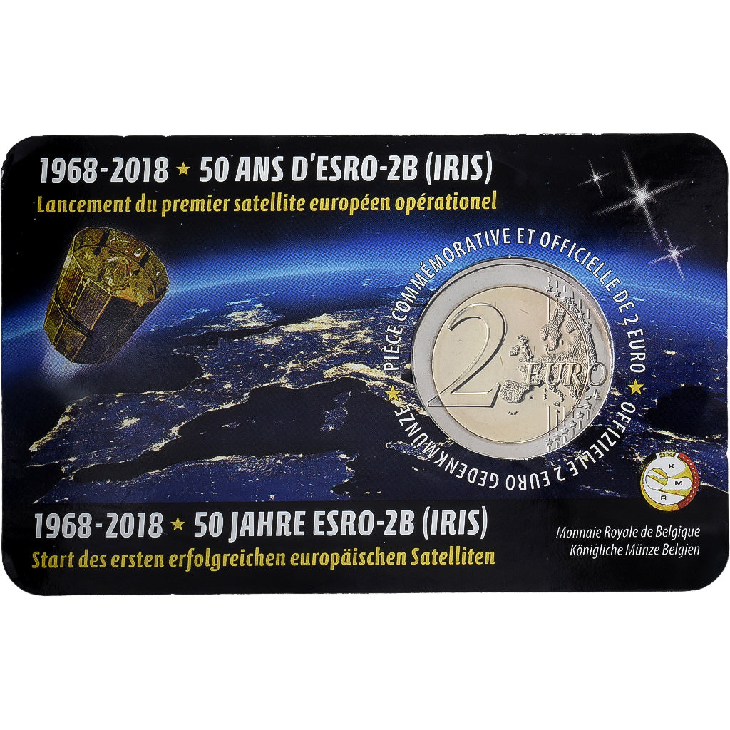 Bélgica, 2 Euro, Satellite ESRO-2B, Coin card, 2018, Bimetálico, MS(65-70)
