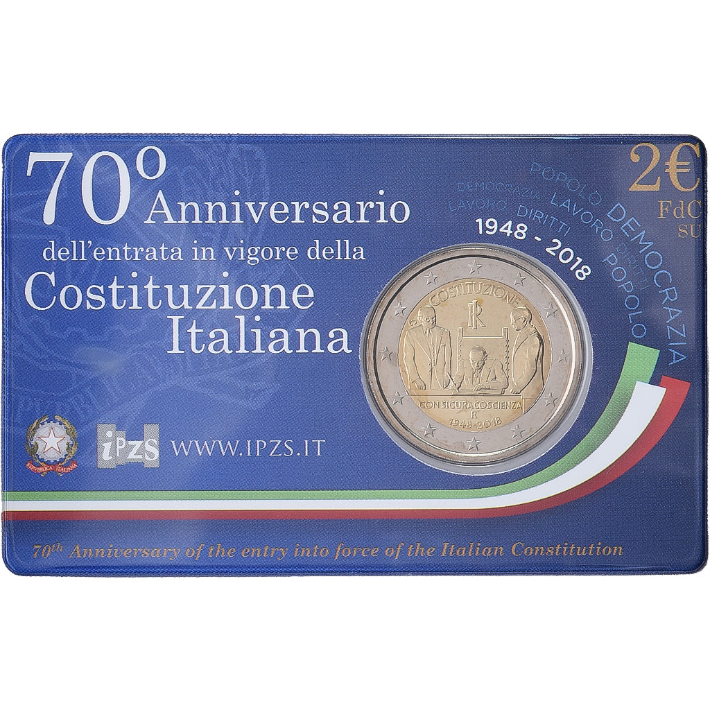Italia, 2 Euro, Italian Republic Constitution, Coin card, FDC, 2018, Rome