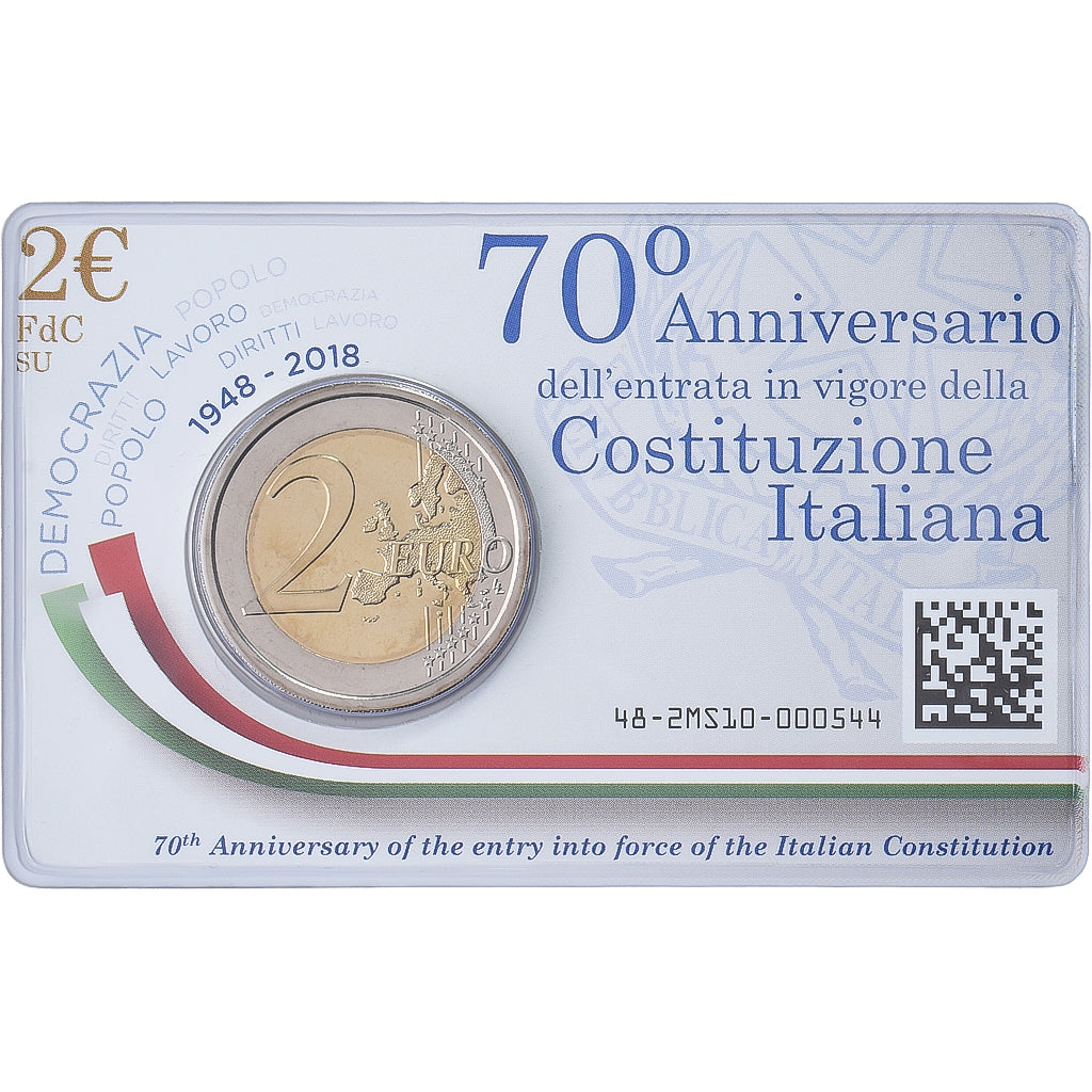 Italia, 2 Euro, Italian Republic Constitution, Coin card, FDC, 2018, Rome