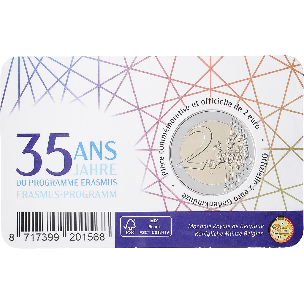 Belgien, 2 Euro, Erasmus Programme, Coin card, FDC, 2022, MDP, Bi-Metallic, STGL