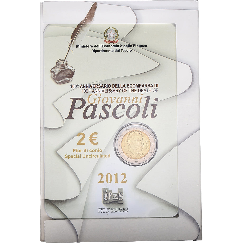 Italy, 2 Euro, Giovanni Pascoli, FDC, 2012, Rome, Bi-Metallic, MS(65-70)
