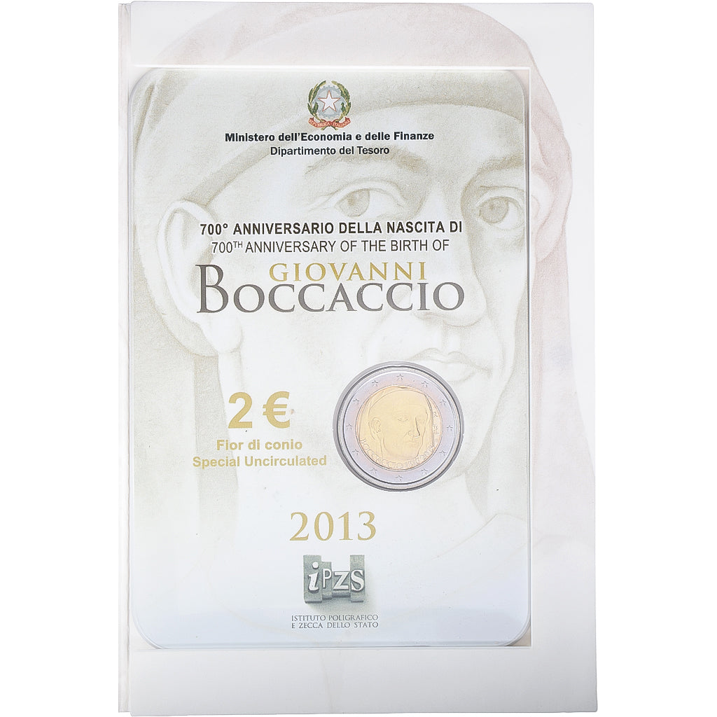 Italy, 2 Euro, Giovanni Boccaccio, FDC, 2013, Rome, Bi-Metallic, MS(65-70)
