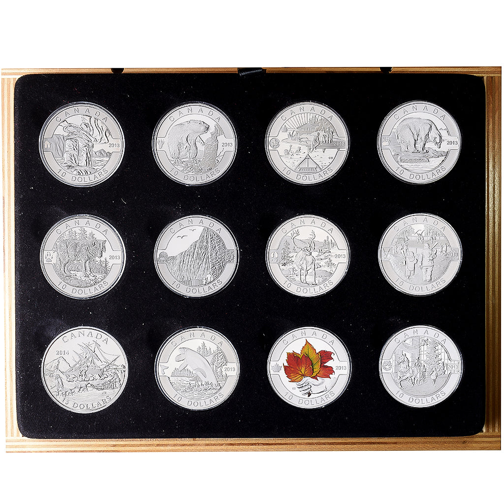 Canadá, Set 11x 10 Dollars + 15 Dollars, 2013-2014, Plata, FDC