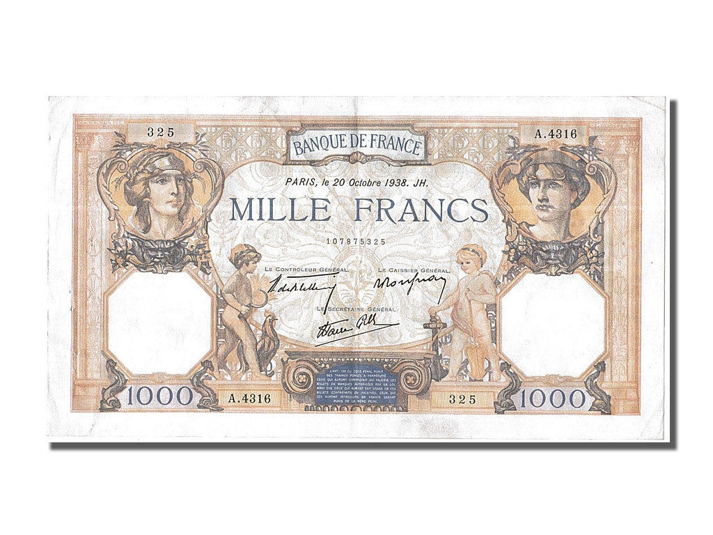 Geldschein, Frankreich, 1 000 F 1927-1940 ''Cérès et Mercure''