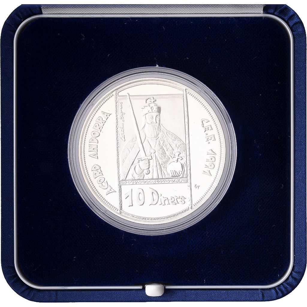 Andorra, 10 Diners, Charlemagne, 1991, PP, Silber, STGL