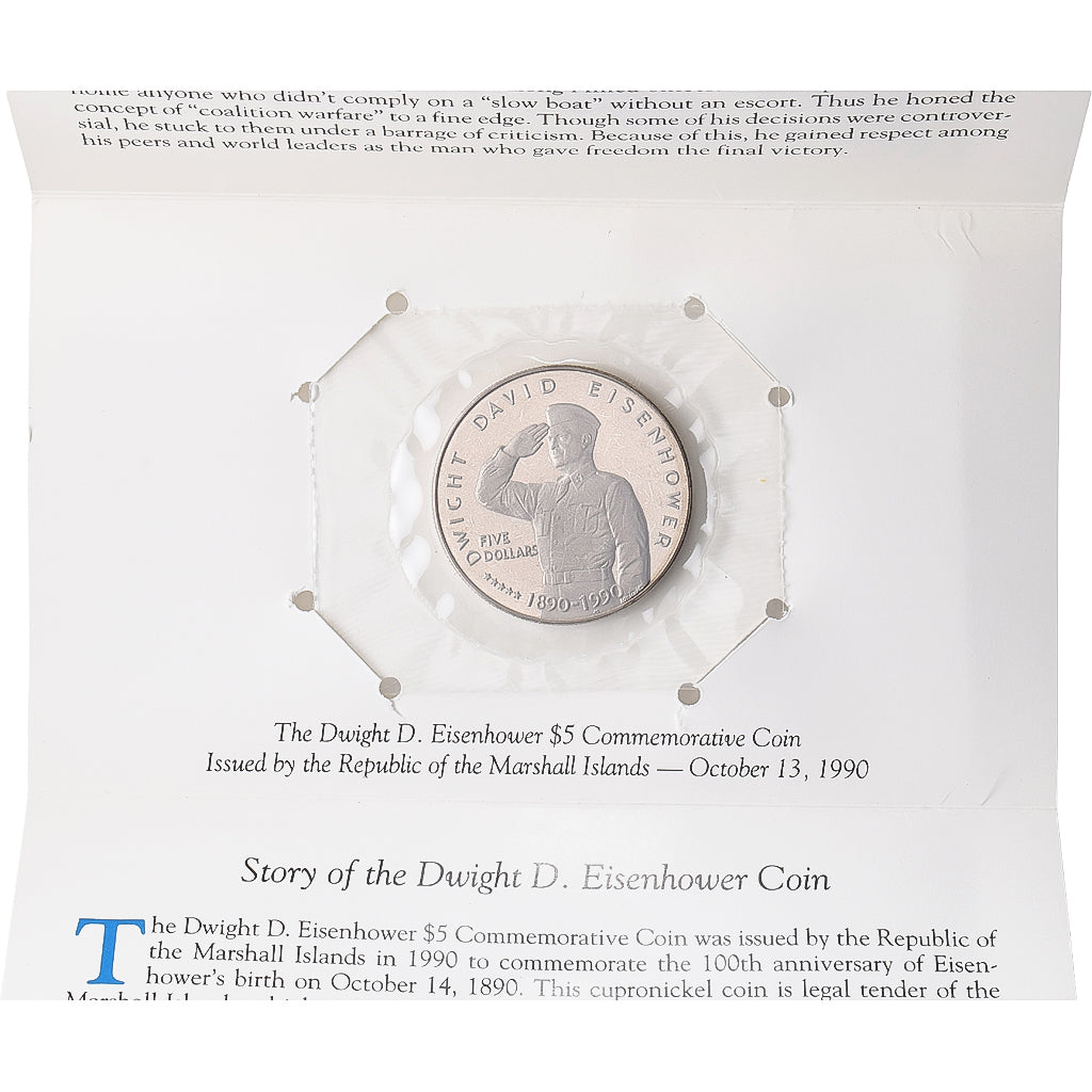 Marshall Islands, 5 Dollars, Dwight D.  Eisenhower, 1990, Proof, Copper-nickel