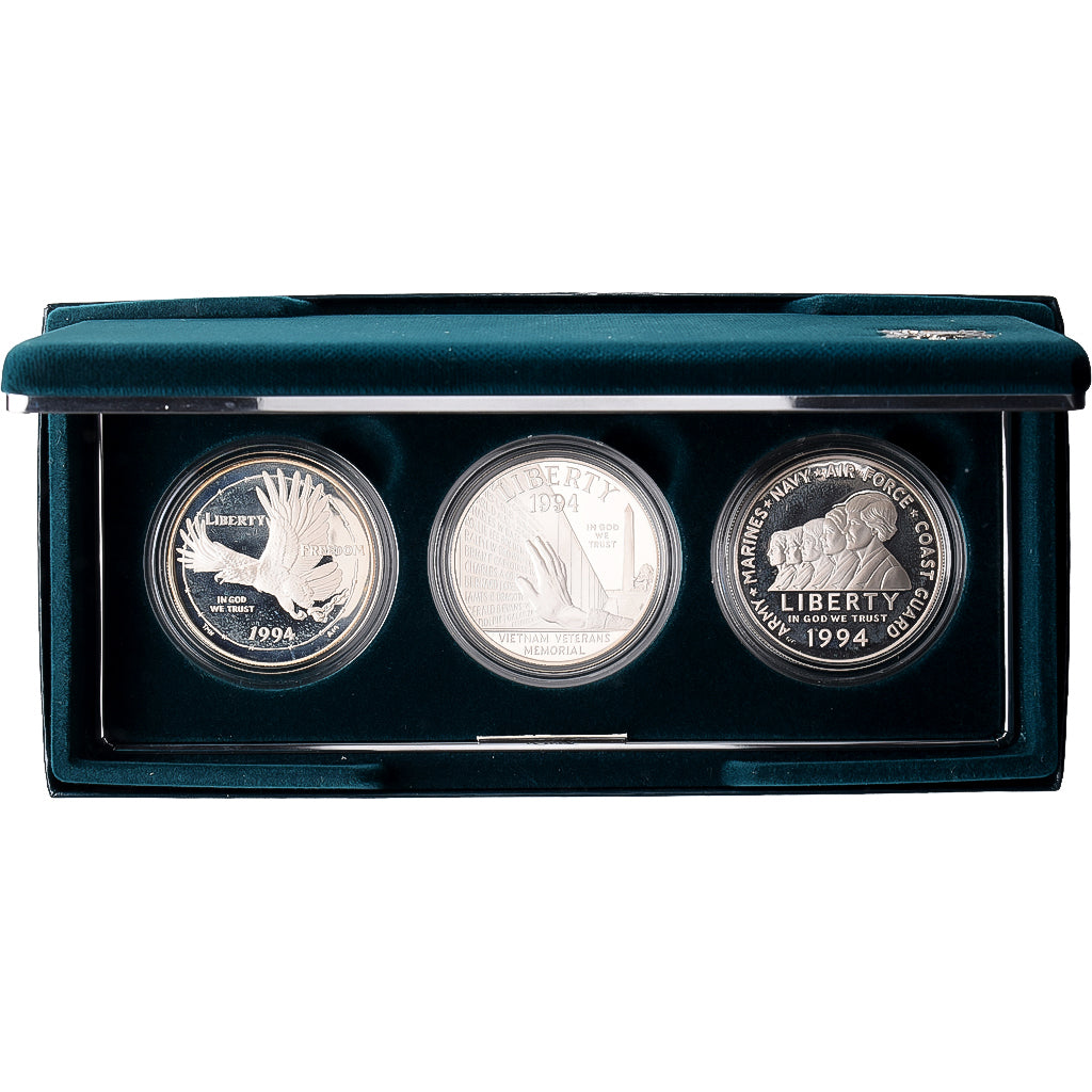 United States, Set 3x 1 Dollar, U.S Veterans, 1994, Philadelphia, Proof, Silver