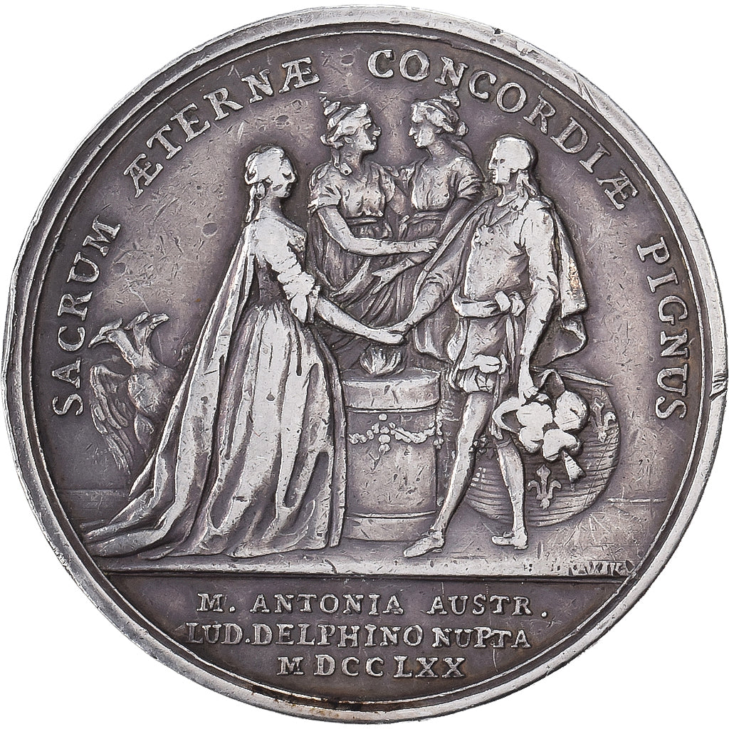 Francia, medalla, Louis XV, Mariage du Dauphin Louis & Marie-Antoinette, 1770