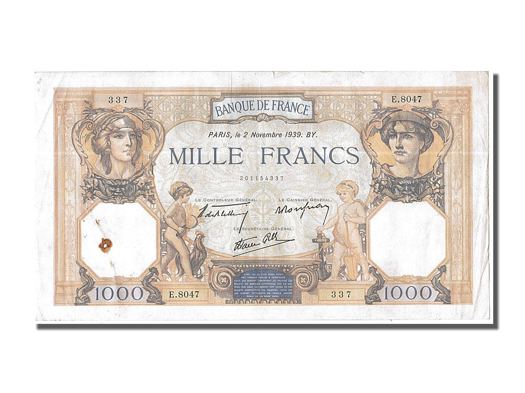 Banknot, Francja, 500 Francs, Cérès et Mercure, 1939, 1939-11-02, AU(50-53)