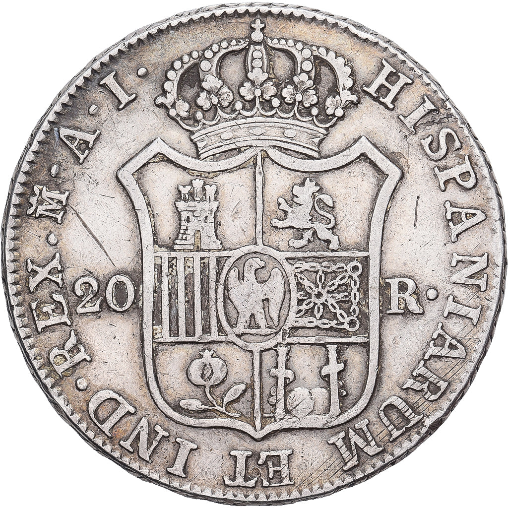Spanje, José I Bonaparte, 20 Réales, 1810, Madrid, Zilver, FR+