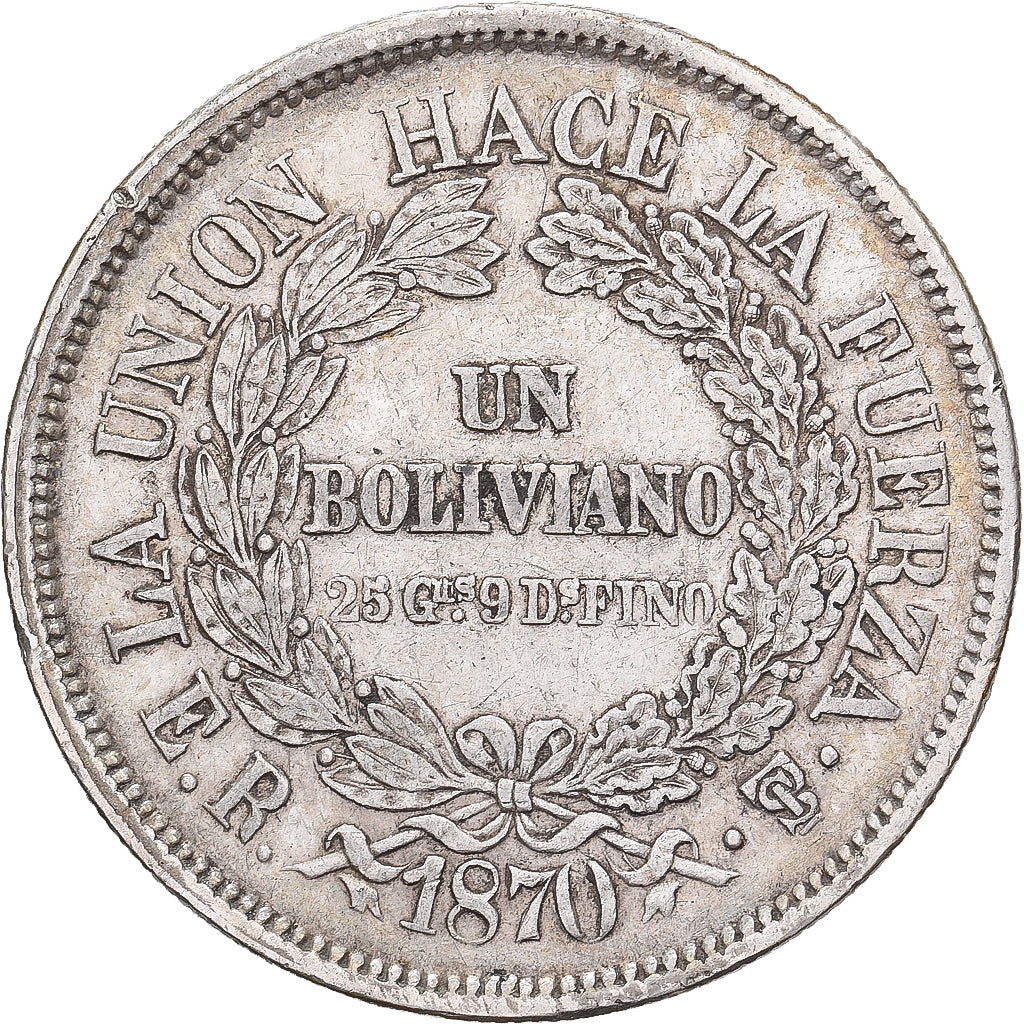 Bolívia, Peso Boliviano, 1870, Prata, EF(40-45)