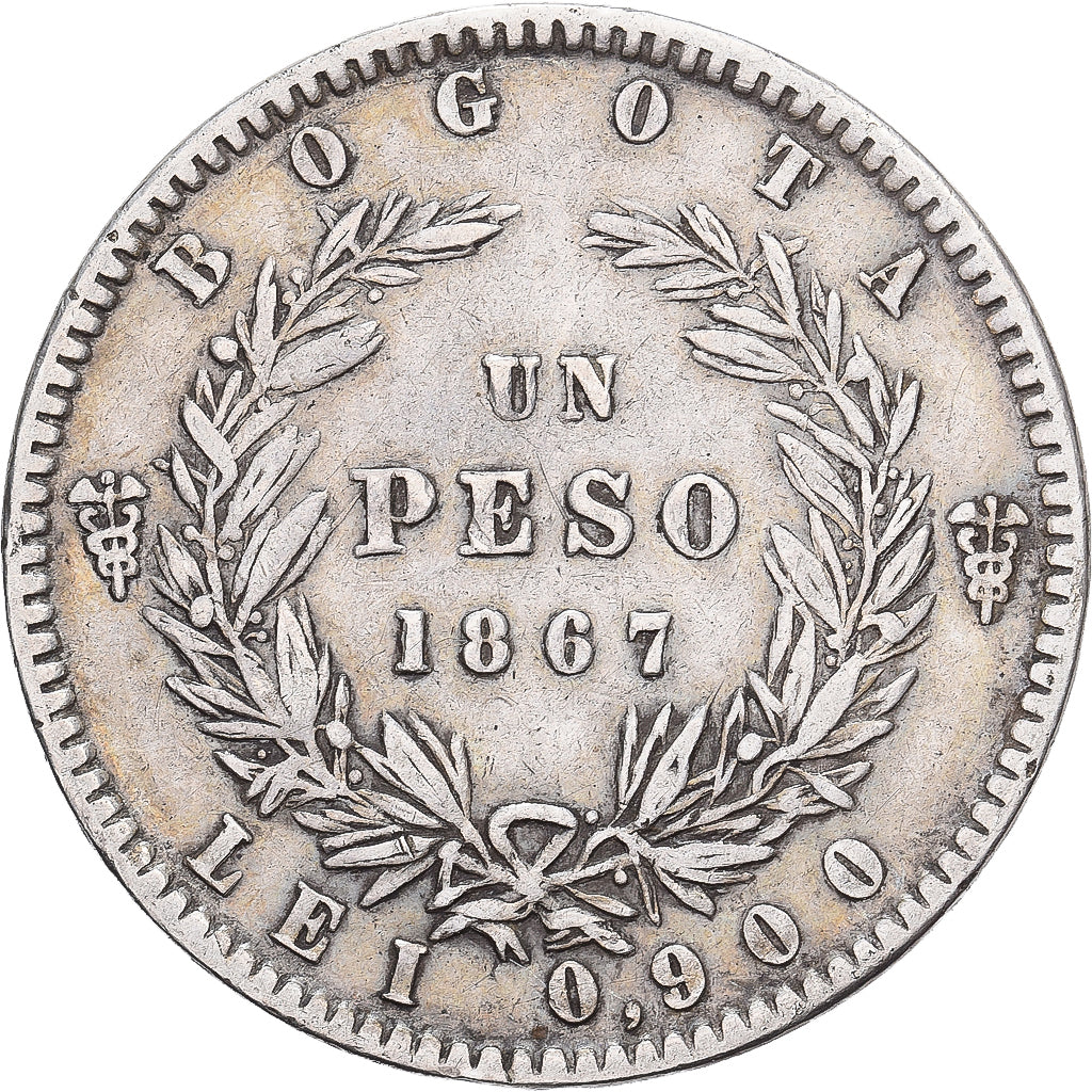 Colombia, 1 Peso, 1867, Srebro, VF(30-35)