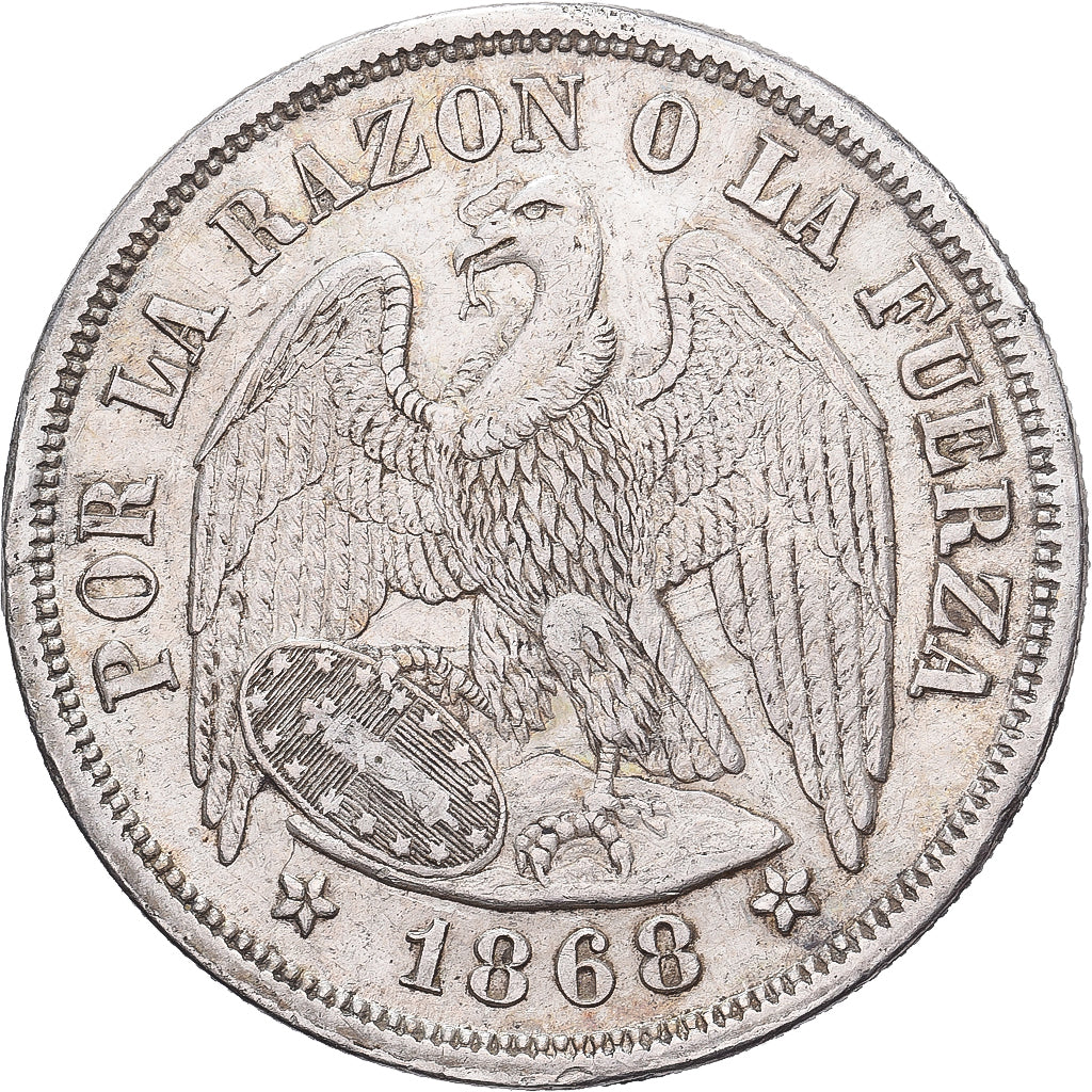 Chile, 1 Peso, 1868, Srebro, AU(50-53)
