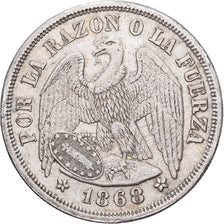 Chile, 1 Peso, 1868, Silver, AU(50-53)