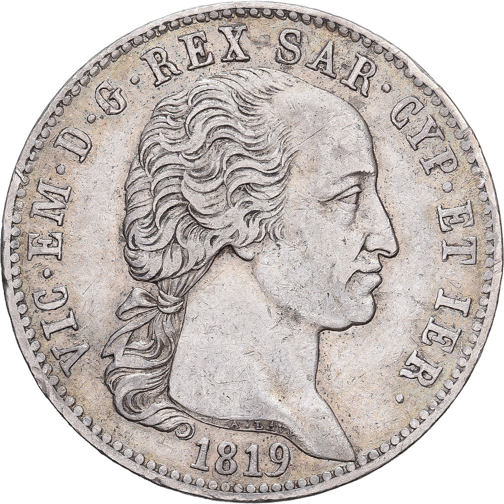 Kingdom of Sardinia, Vittorio Emanuele I, 5 Lire, 1819, Torino, Zilver, ZF