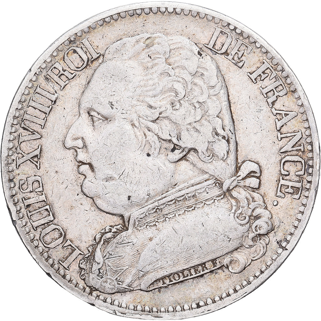 Francia, Louis XVIII, 5 Francs, 1814, Rouen, Plata, MBC, Gadoury:591