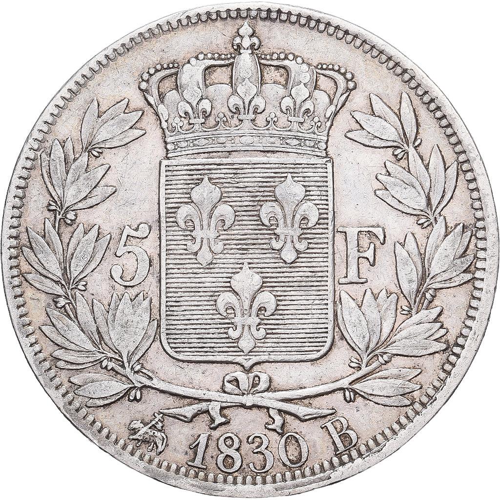 França, Charles X, 5 Francs, 1830, Rouen, Prata, VF(30-35), Gadoury:644