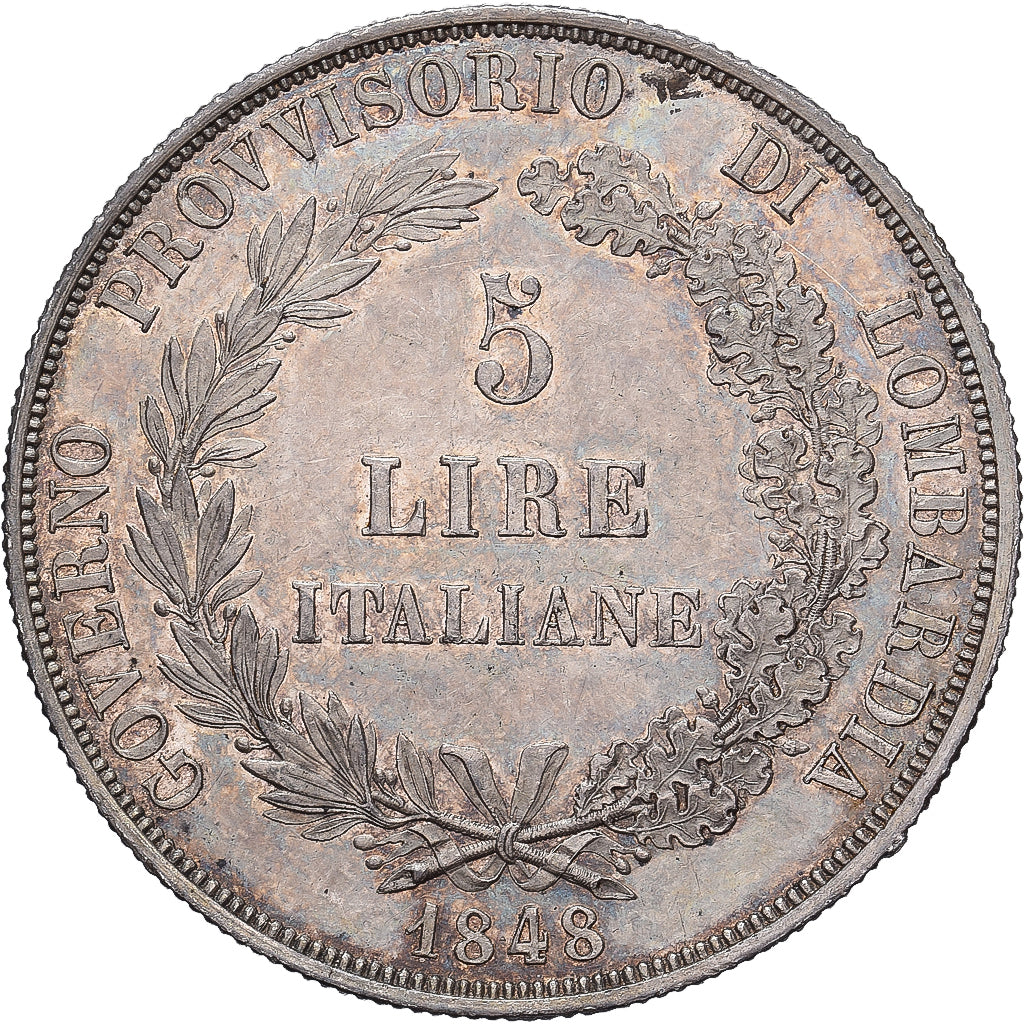 Royaume de Lombardie-Vénétie, Gouvernement Provisoire, 5 Lire, 1848, Milan