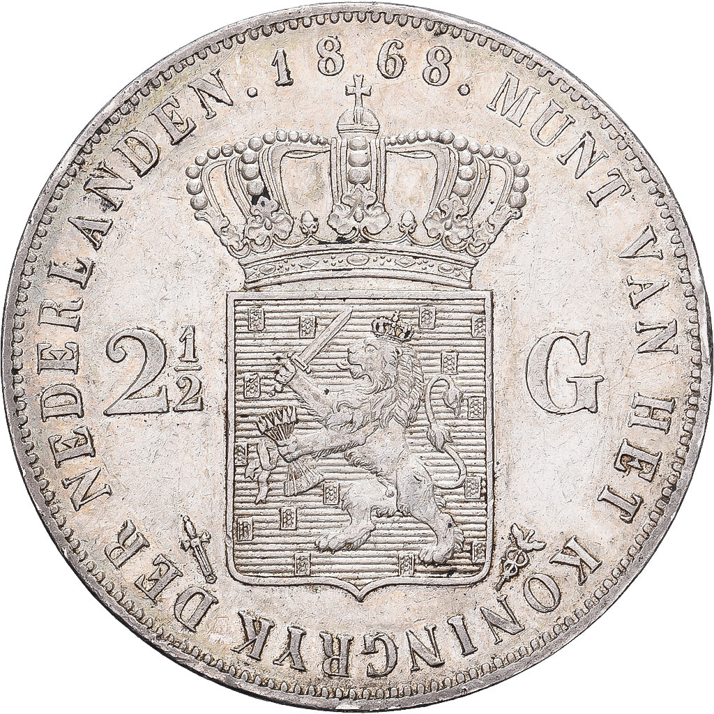 Netherlands, Willem III, 2-1/2 Gulden, 1868, Utrecht, Silver, AU(55-58)