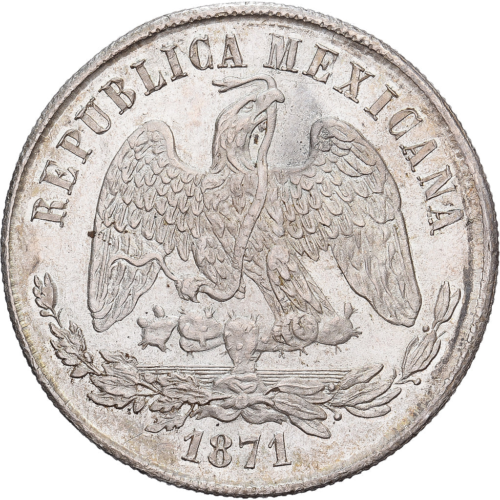 México, 1 Peso, 1871, Zacatecas, Plata, EBC