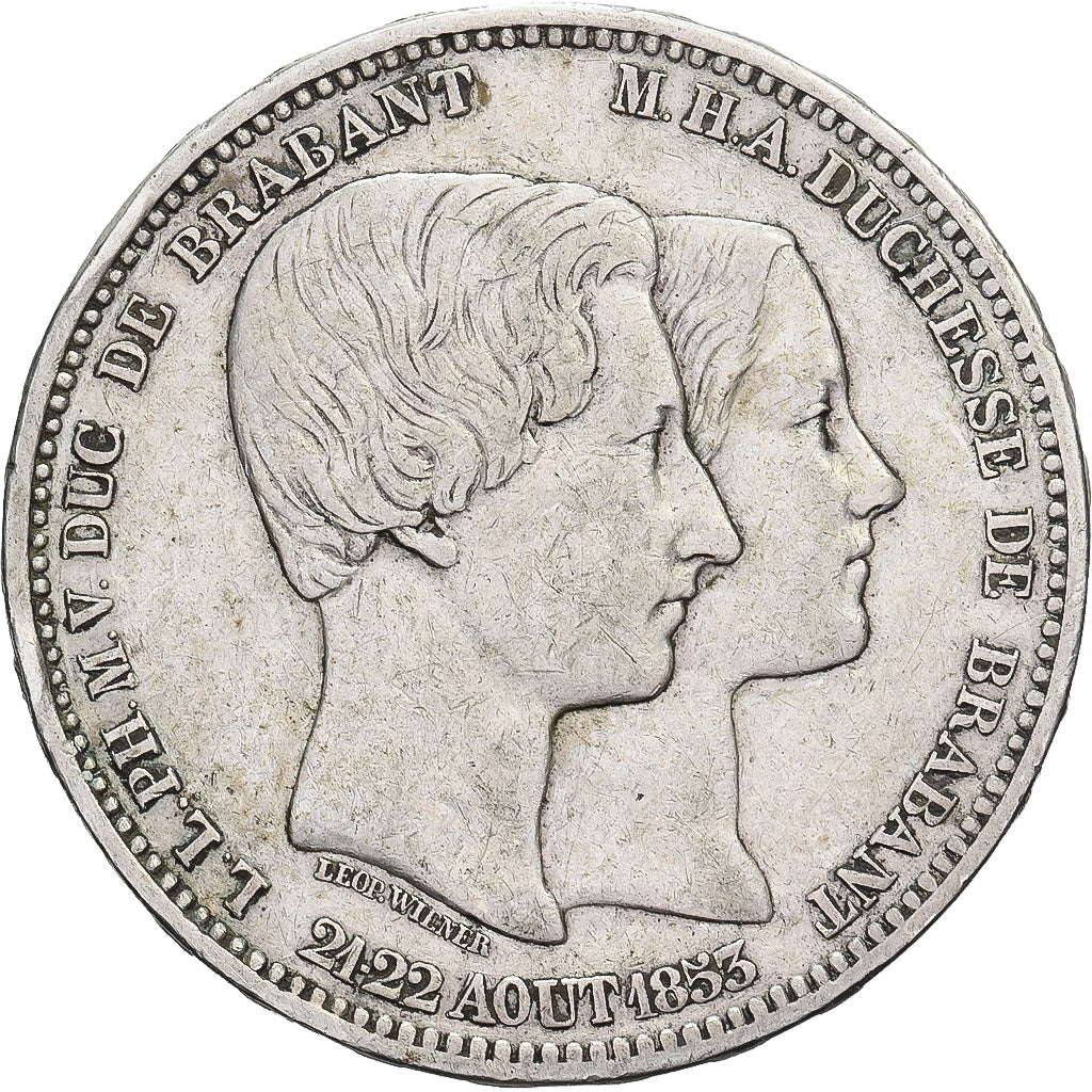 Belgium, Leopold I, 5 Francs, Marriage of The Duke, 1853, Brussels, Silver