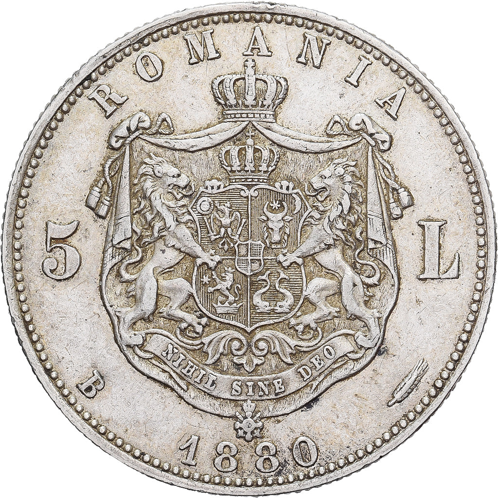 Romania, Carol I, 5 Lei, 1880, Bucharest, Silver, AU(50-53)