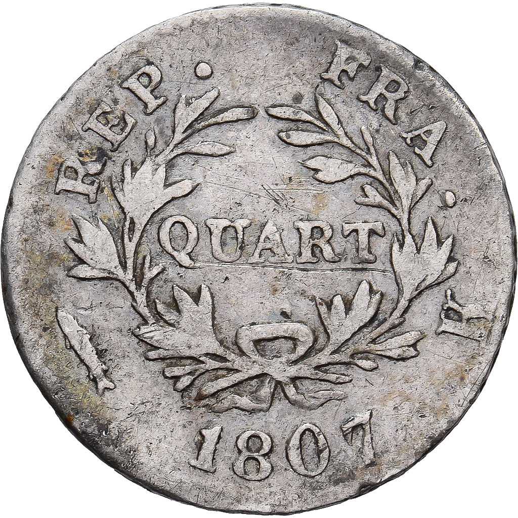 France, Napoléon Ier, Quart, 1807, Bordeaux, Argent, TB, Gadoury:347