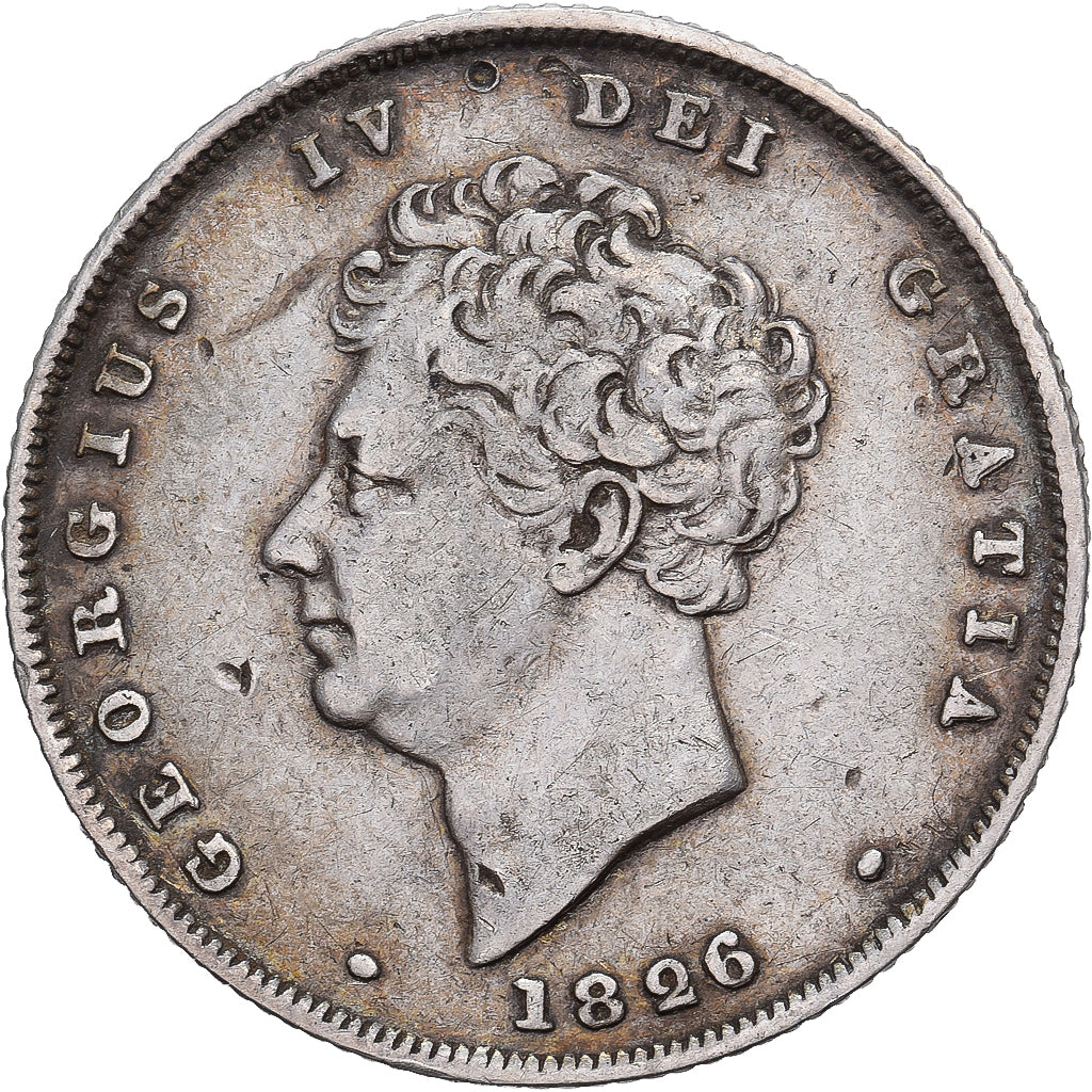 Grã-Bretanha, George IV, 1 Shilling, 1826, London, Prata, EF(40-45)