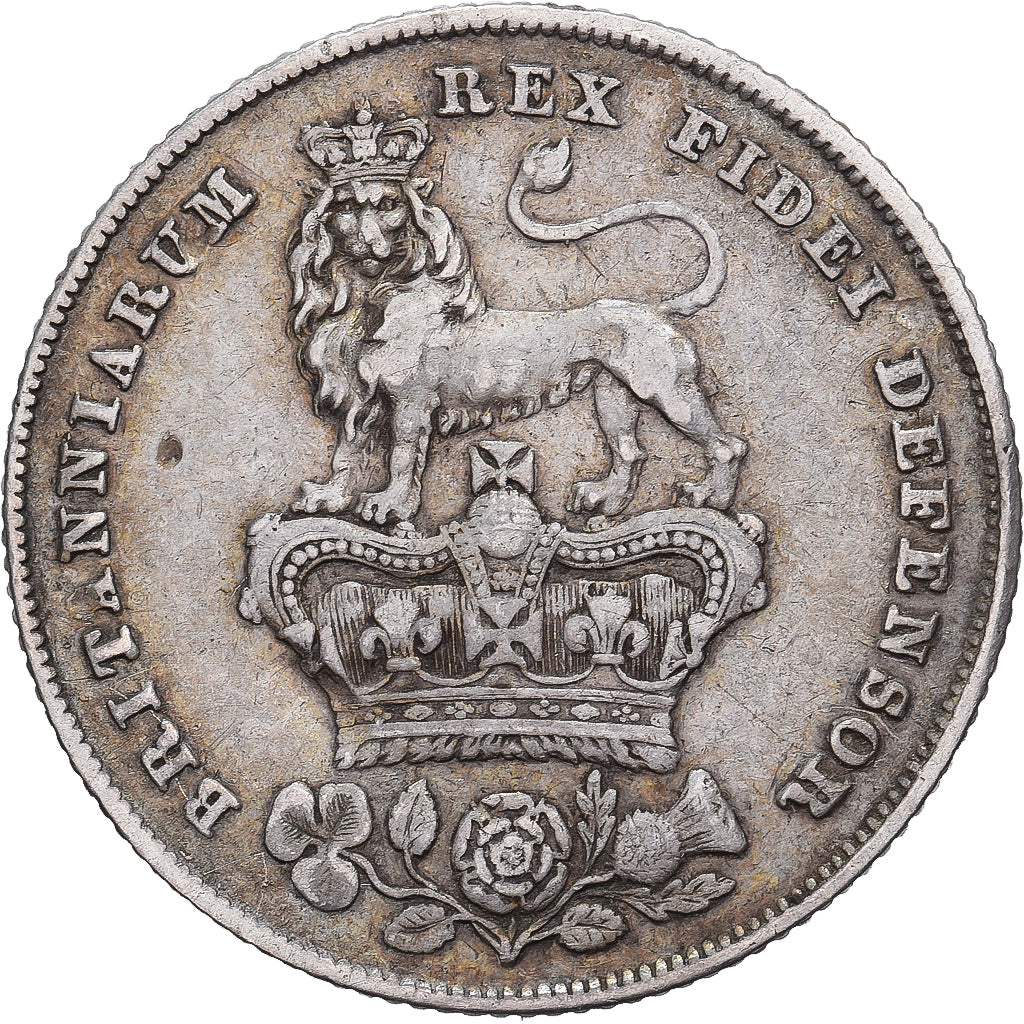 Grã-Bretanha, George IV, 1 Shilling, 1826, London, Prata, EF(40-45)