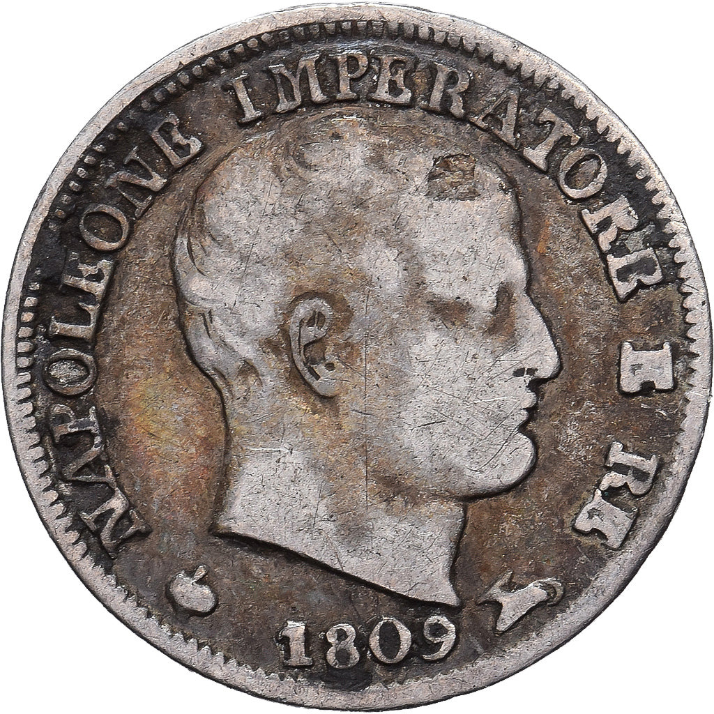 Kingdom of Italy, Napoleon I, 5 Soldi, 1809, Milan, Plata, BC+