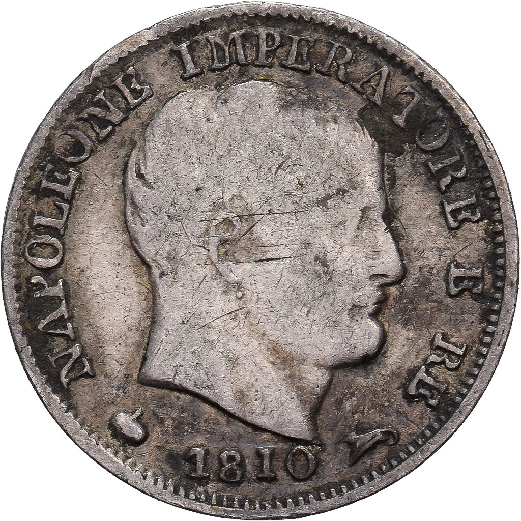 Kingdom of Italy, Napoleon I, 5 Soldi, 1810, Milan, Plata, BC+