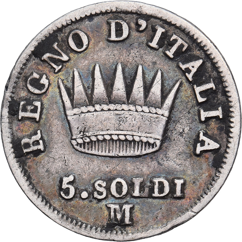 Kingdom of Italy, Napoleon I, 5 Soldi, 1813, Milan, Plata, BC