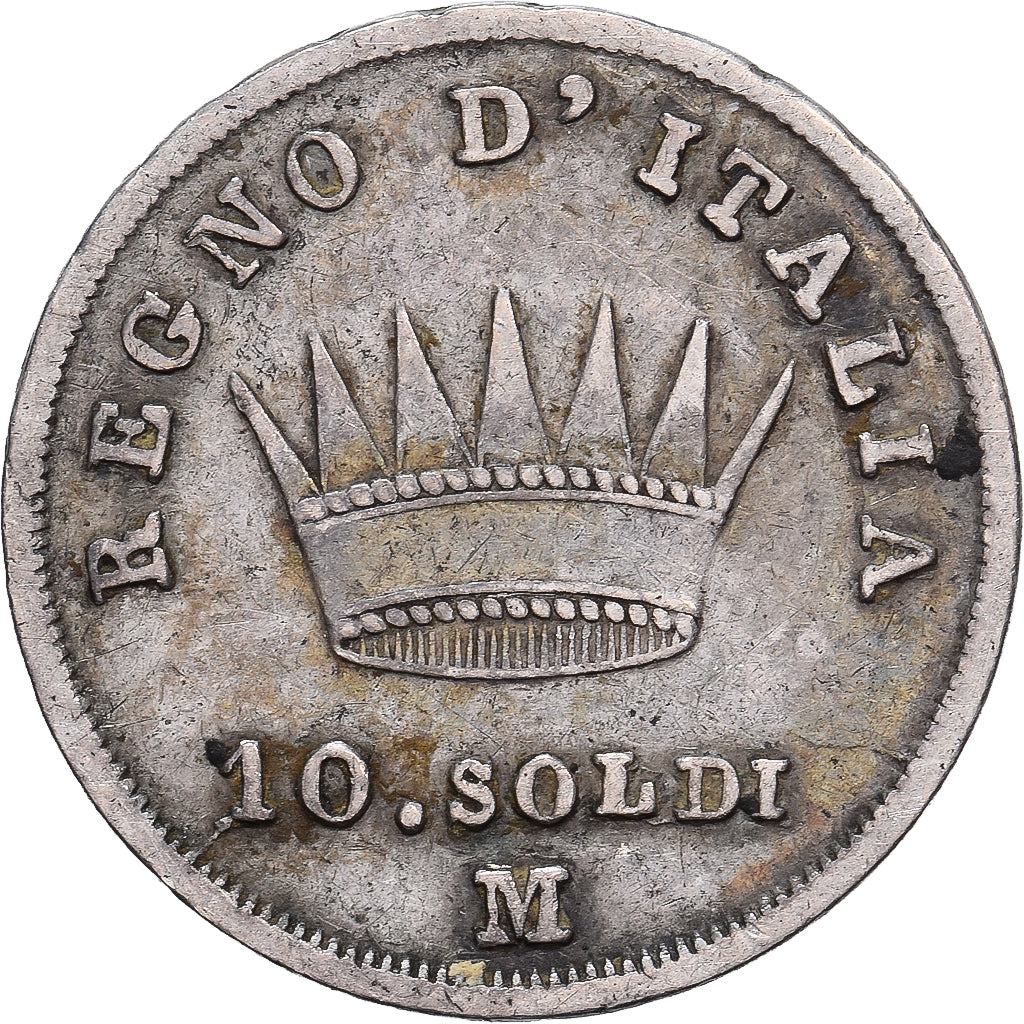 Kingdom of Italy, Napoleon I, 10 Soldi, 1810, Milan, Plata, BC+