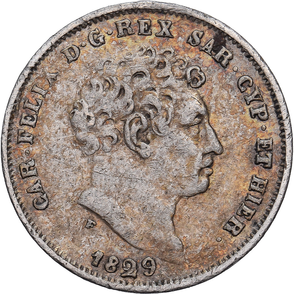 Kingdom of Sardinia, Carlo Felice, 25 Centesimi, 1829, Torino, Prata, EF(40-45)